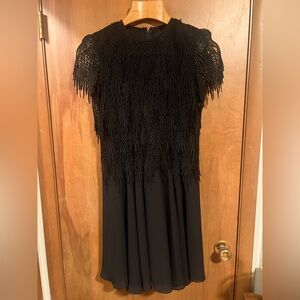 VINTAGE After Dark Black Party Dress with Fringe Overlay Size 8
